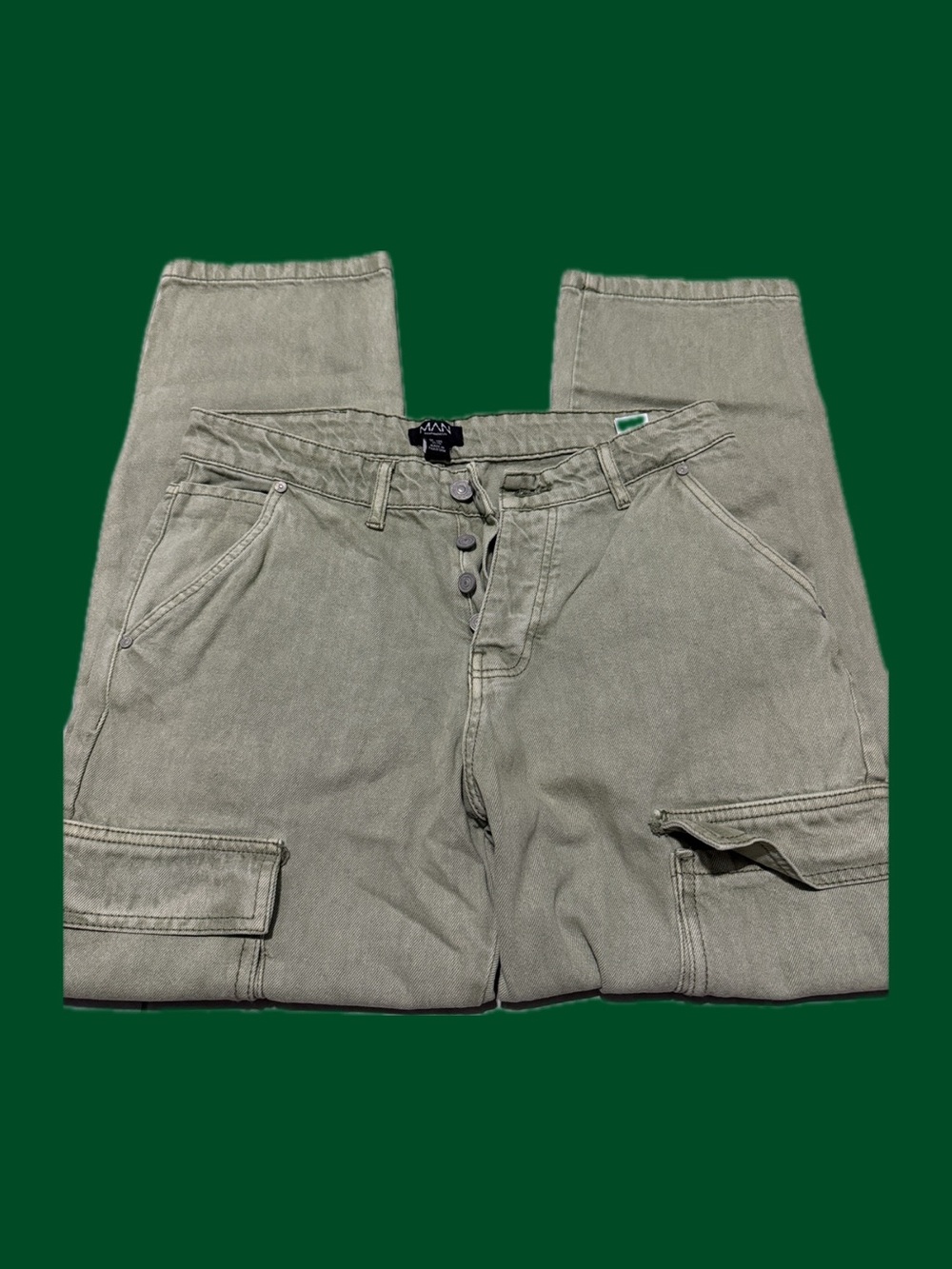 Boohoo Mens Olive Green Cargo Trousers